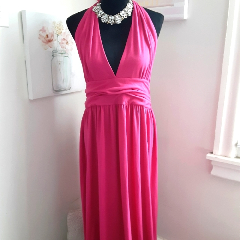 Fuscia Halter Necktie Dress